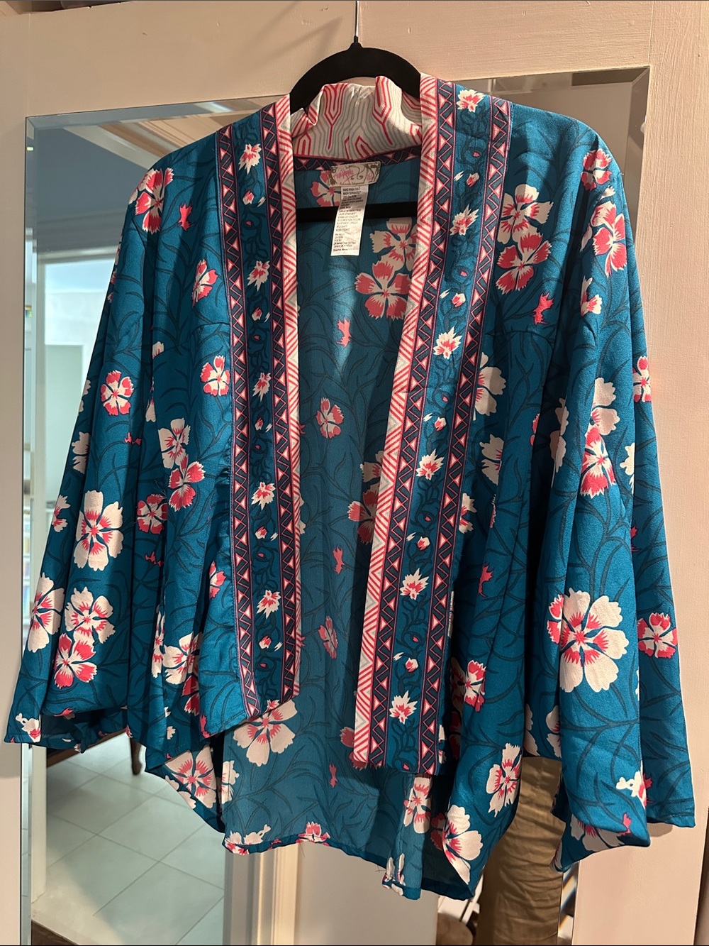 Free People Teal Floral Open-Front Kimono